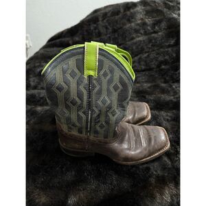 Ariat Live Wire Cowboy Boots Youth Size 4.5 Brown green Leather Square Toe
